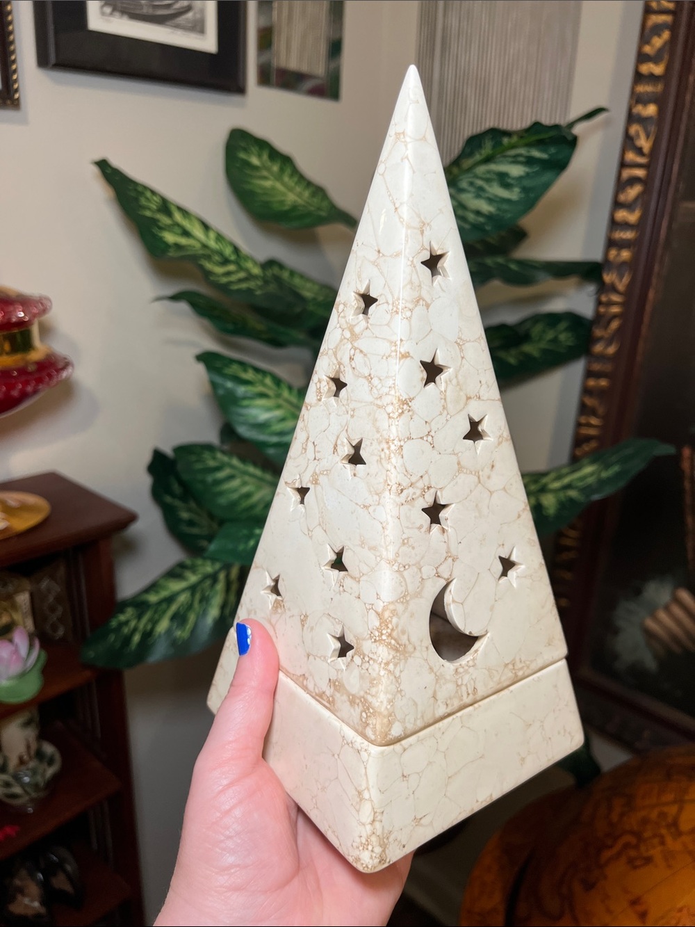 Vintage Celestial Witchy Pyramid Obelisk Ceramic Tea Light Luminary Fairy Lamp
